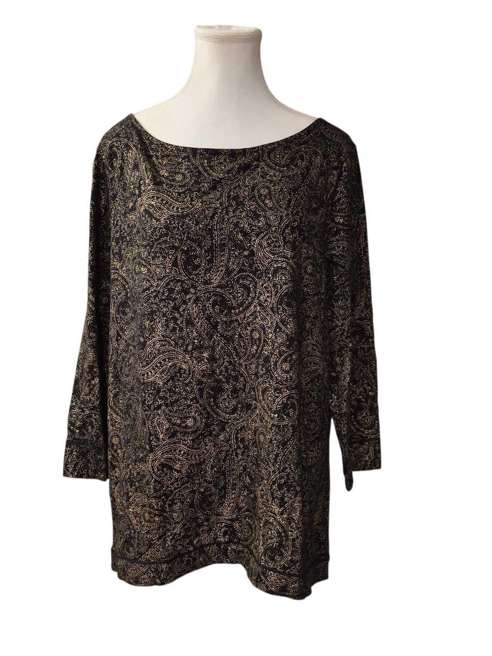 Ralph Lauren Black and Gold Paisley Boatneck Blouse